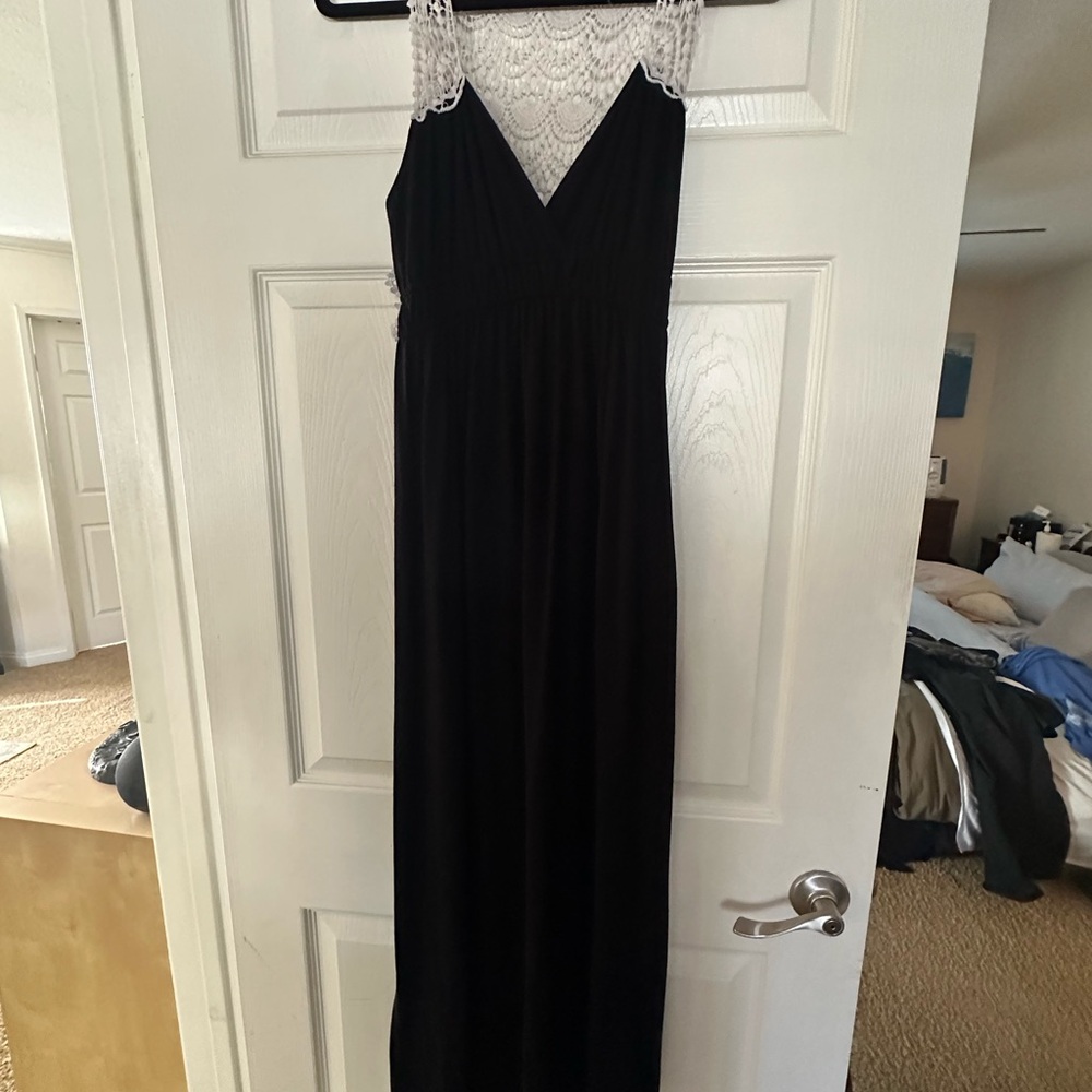 Poof! Black Maxi Dress with White Lace